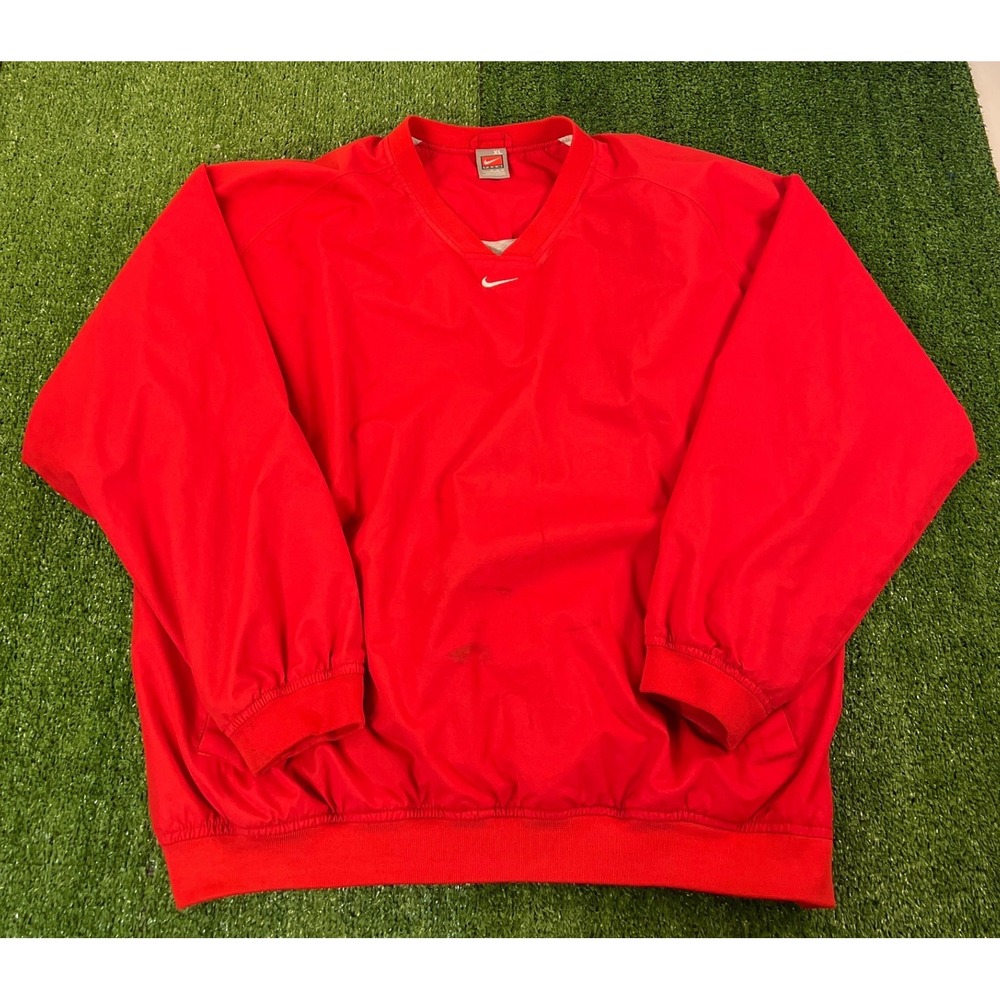 Nike Team Mens XL‎ Red V Neck Windbreaker Heavy Pullover Swoosh Vintage Style